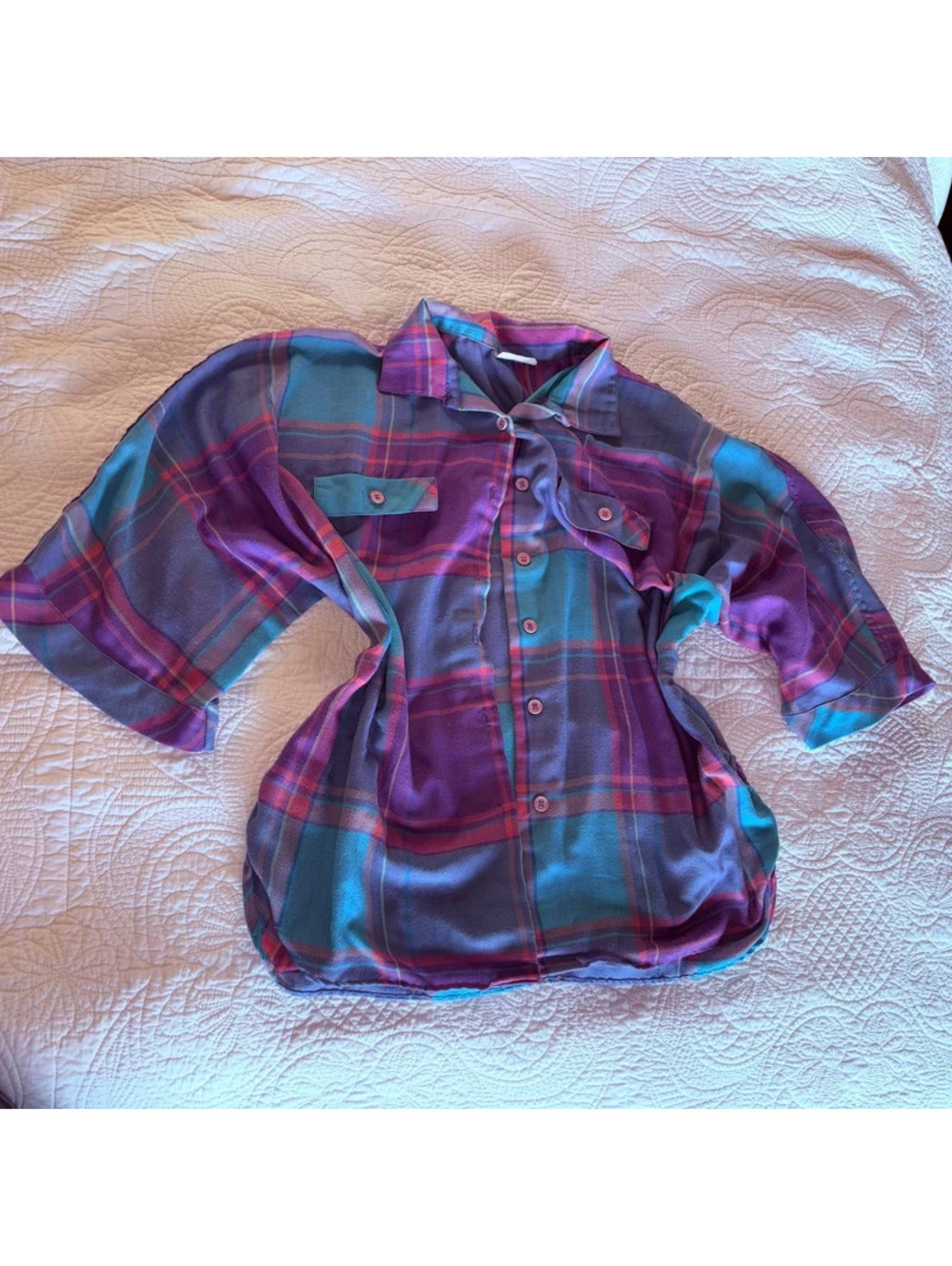 Blue and Purple Vibrant Vintage Paris Station Button Up